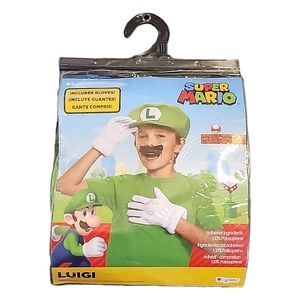 Luigi accessories hat, gloves and mustache ages 4 and up.